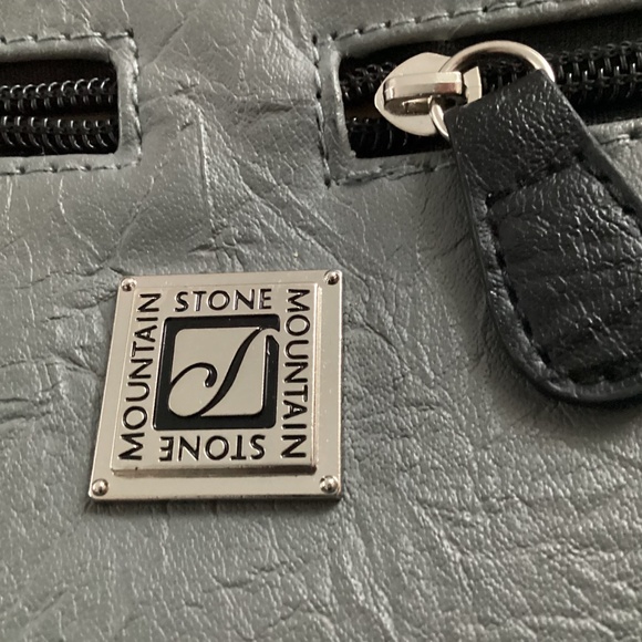 Stone Mountain Gray and Black Leather and Poly Crossbody Purse Shoulder Bag - Picture 6 of 10